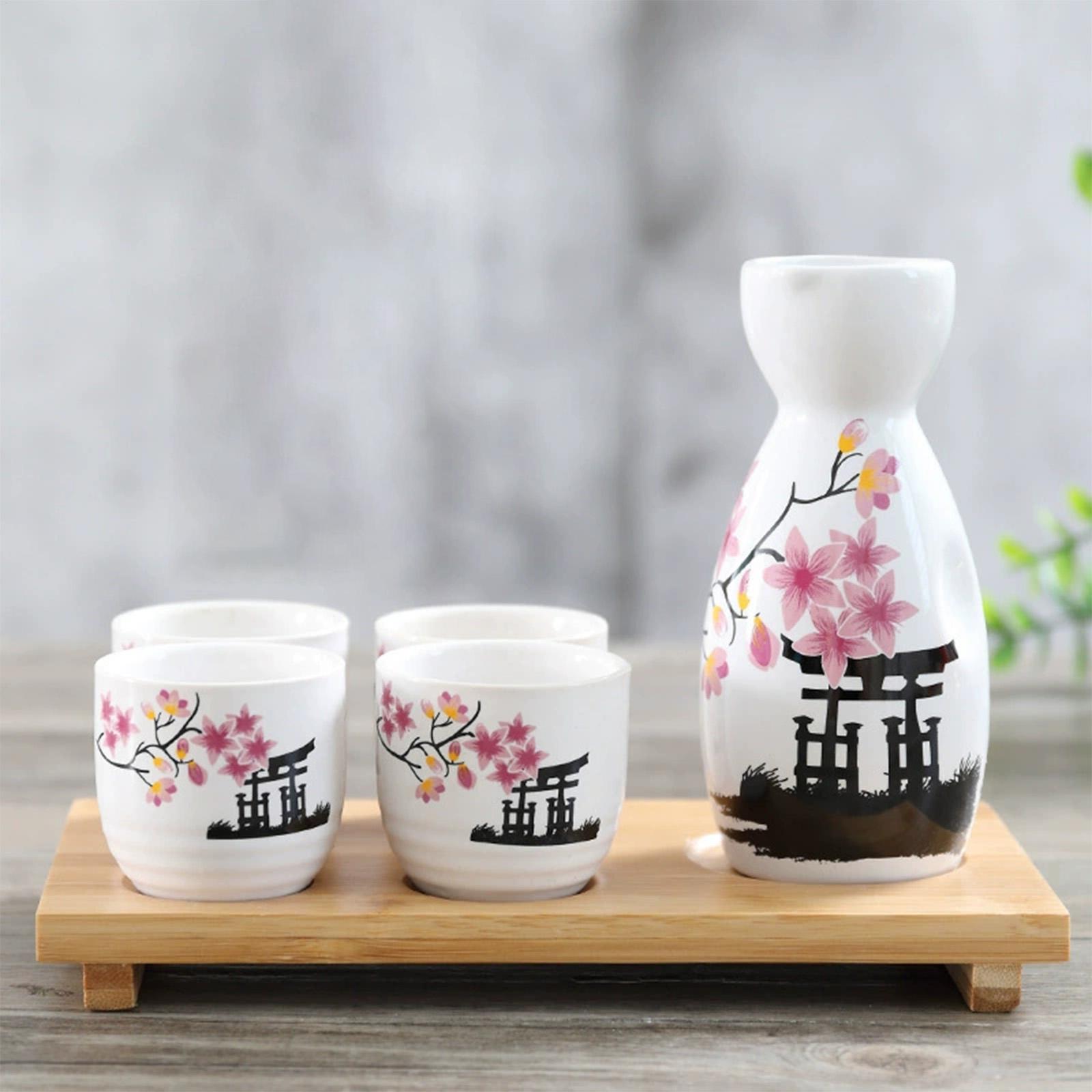 일본식 사케 세트, 꽃무늬 와인 카라페와 4개의 술잔, - Home Bar Set 리뷰 및 가격